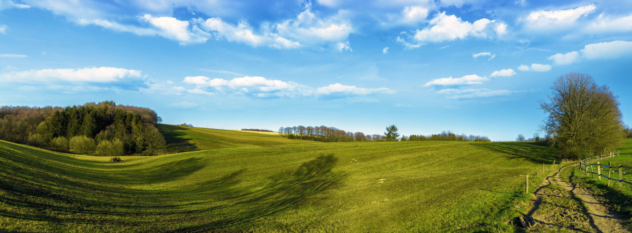 Beautiful spring landscape on German fields in North Rhine Westphalia between Wuppertal and Remscheid