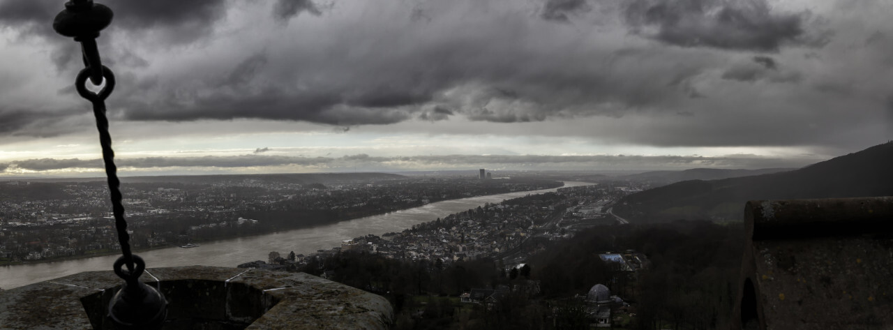 Stormy Clouds and Rain - Panorama of Rhine valley by Königswinter in Germany