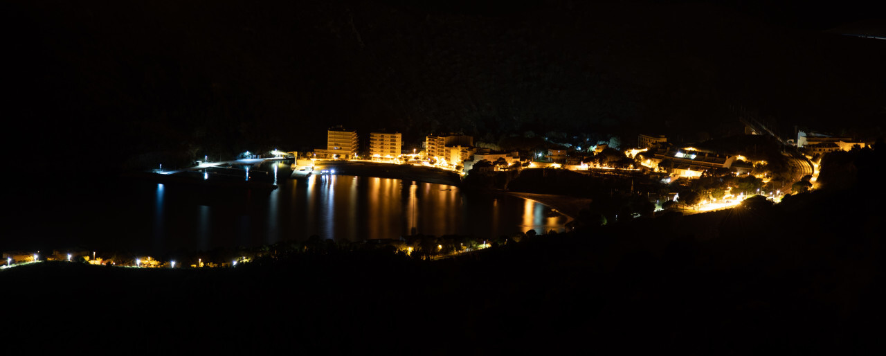 Portbou at night seascape panorama