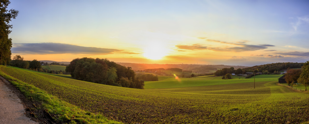 Rural Sunset over hilly fields Panorama - Velbert Langenberg