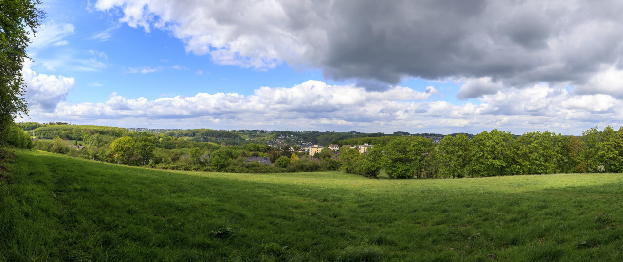 Landscape with the small town of Velbert Langenberg on the horizon