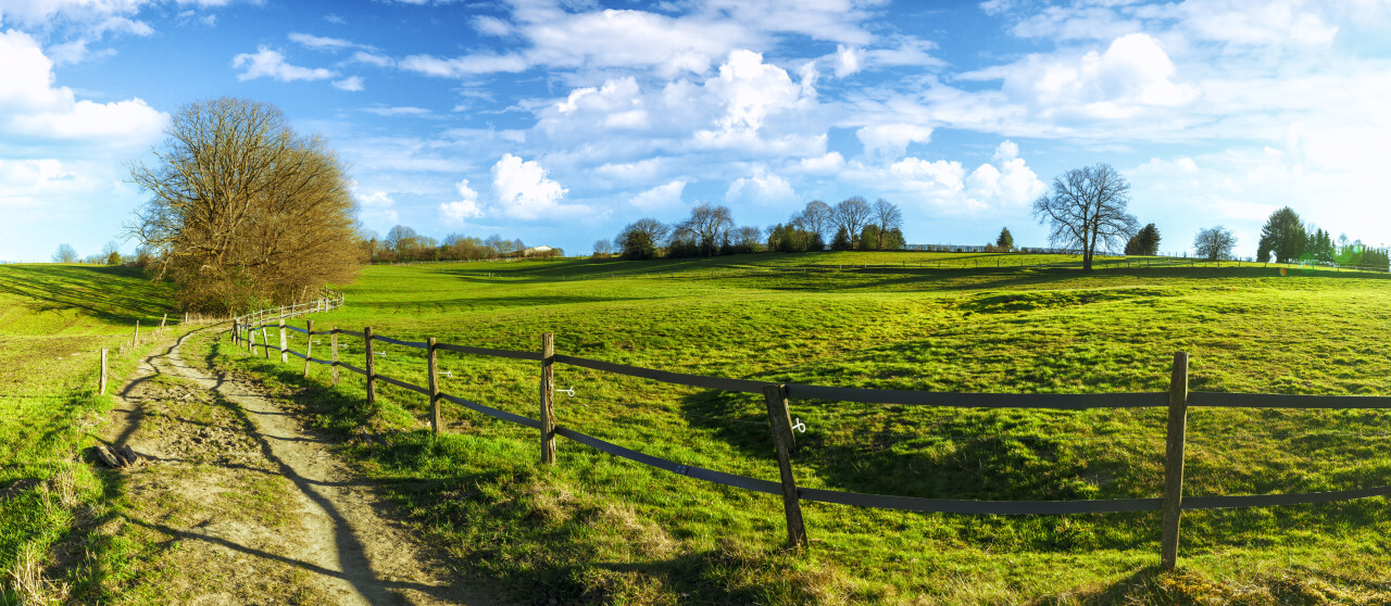 Beautiful spring landscape on German fields in North Rhine Westphalia between Wuppertal and Remscheid