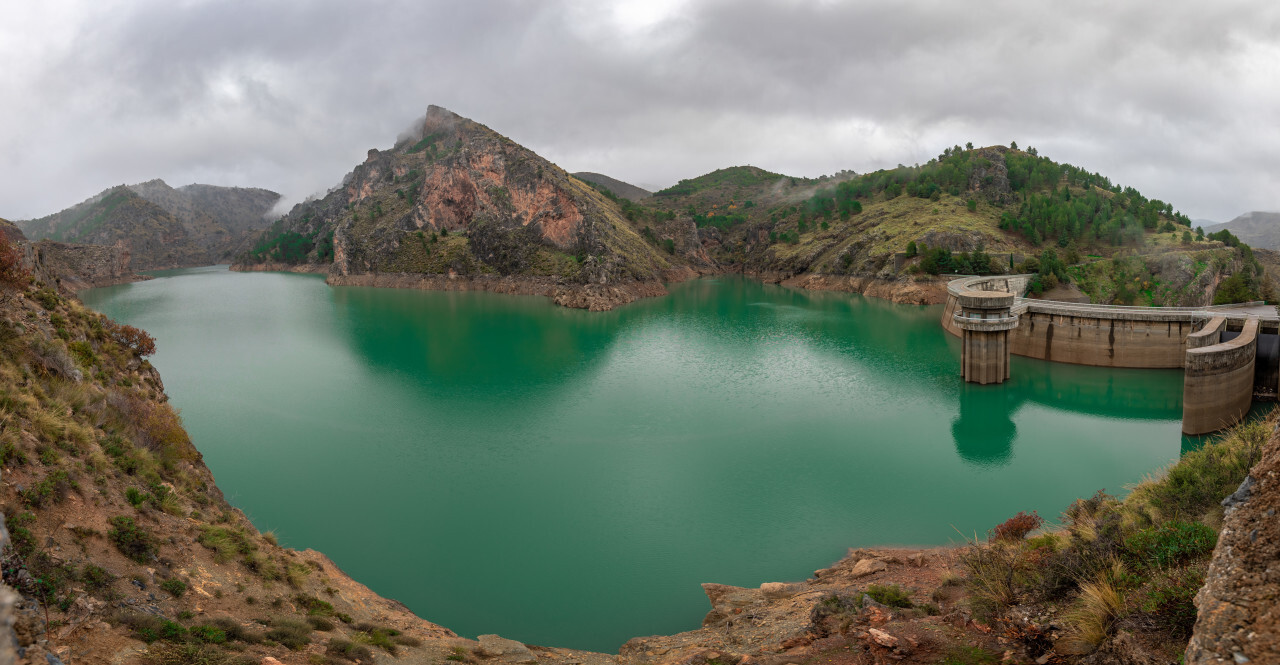 Landscape view of Presa de Quentar in the Sierra Nevada in Spain