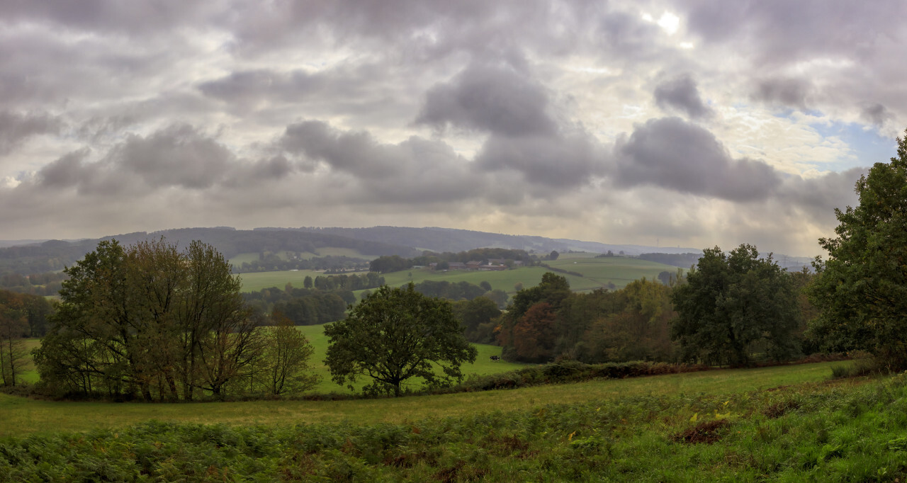 German rural autumn landscape with stormy clouds