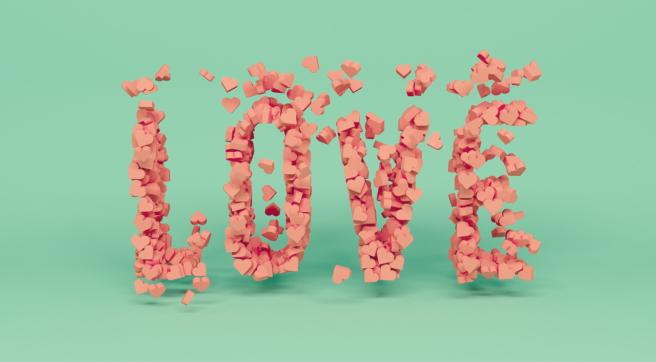 love hearts 3d text