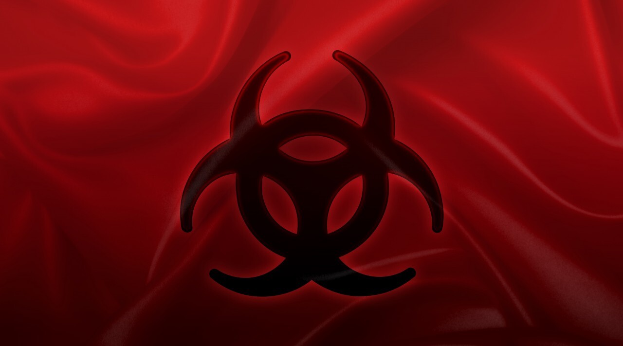 Abstract biohazard symbol dark red background symbol illustration
