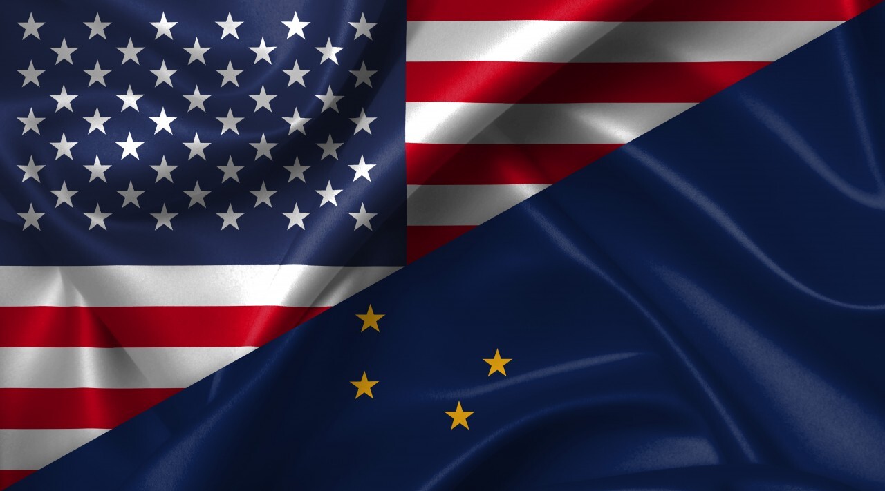 United States USA vs Alaska flags comparison concept Illustration