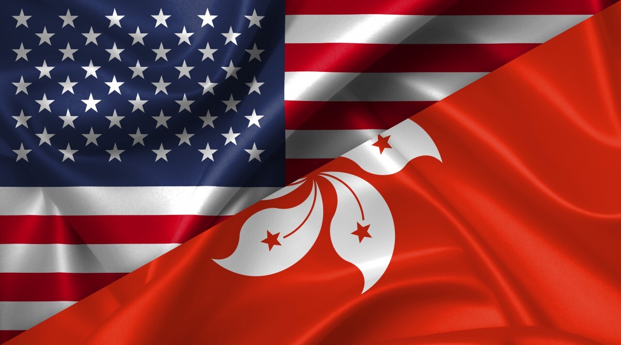 United States USA vs Hong Kong flags comparison concept Illustration