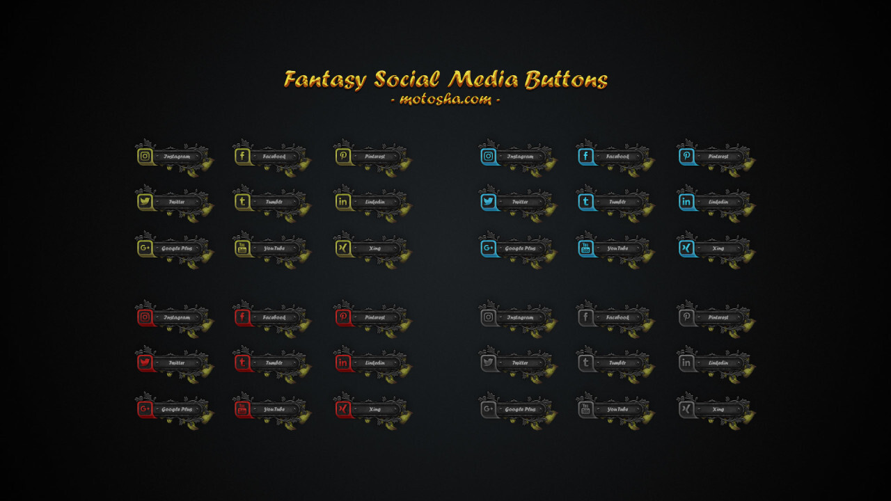Free Fantasy Social Media Buttons - Photoshop PSD