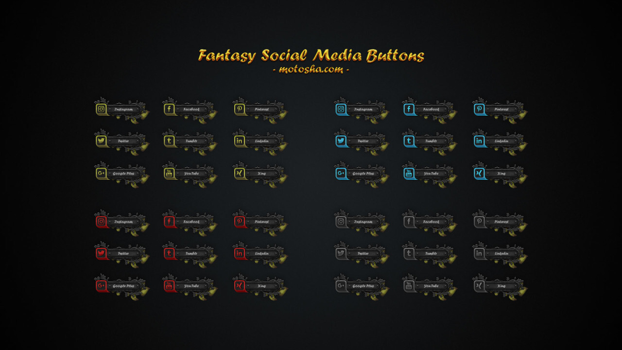 Free Fantasy Social Media Buttons - Photoshop PSD