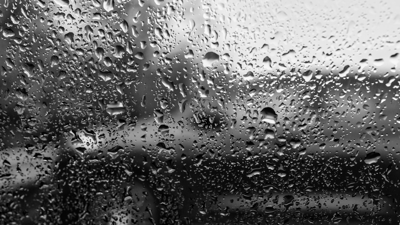 Raindrops on a window black and white