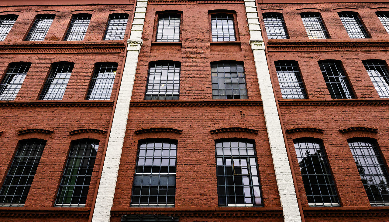 red industrial brick house