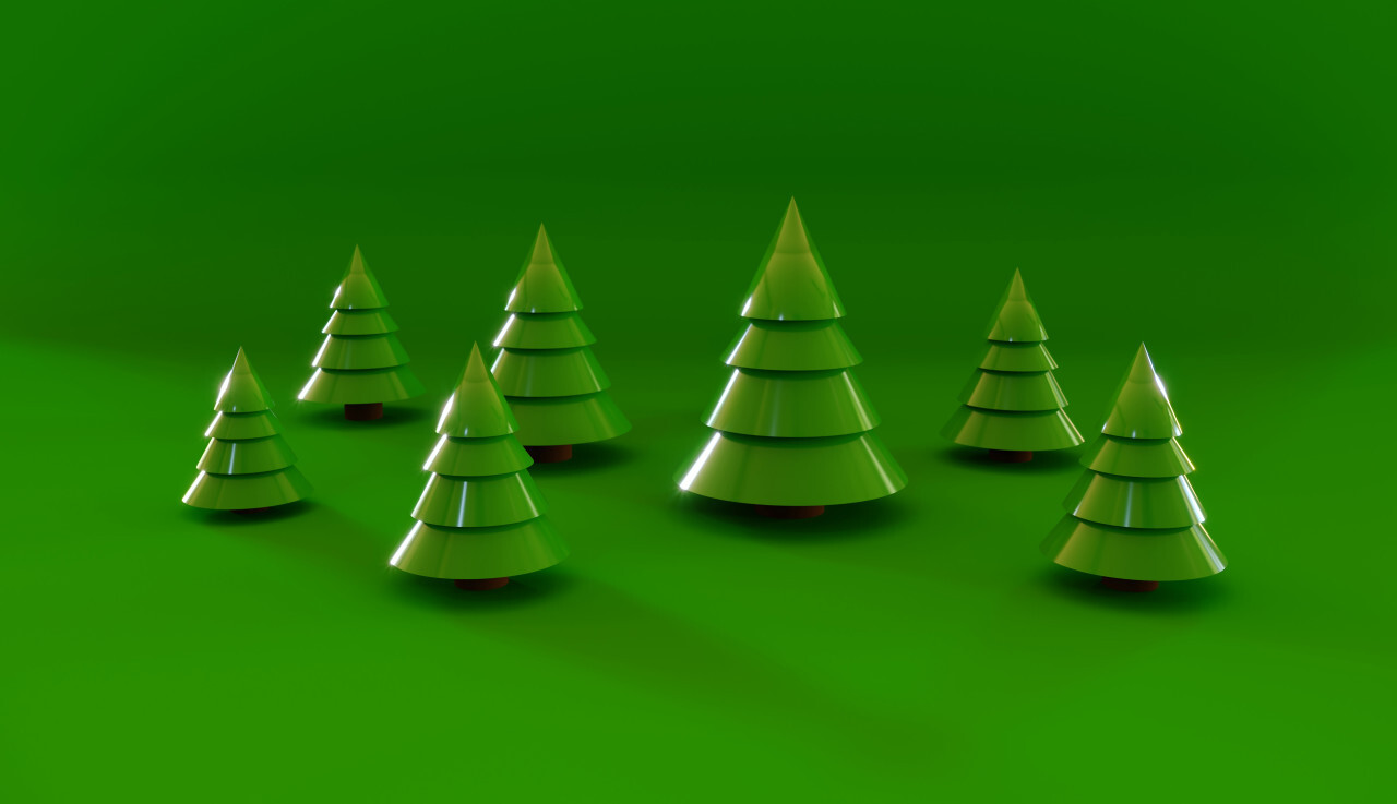 green christmas firs in 3D