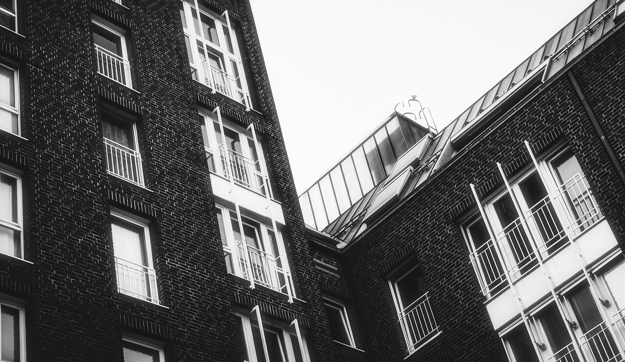 black and white brick house