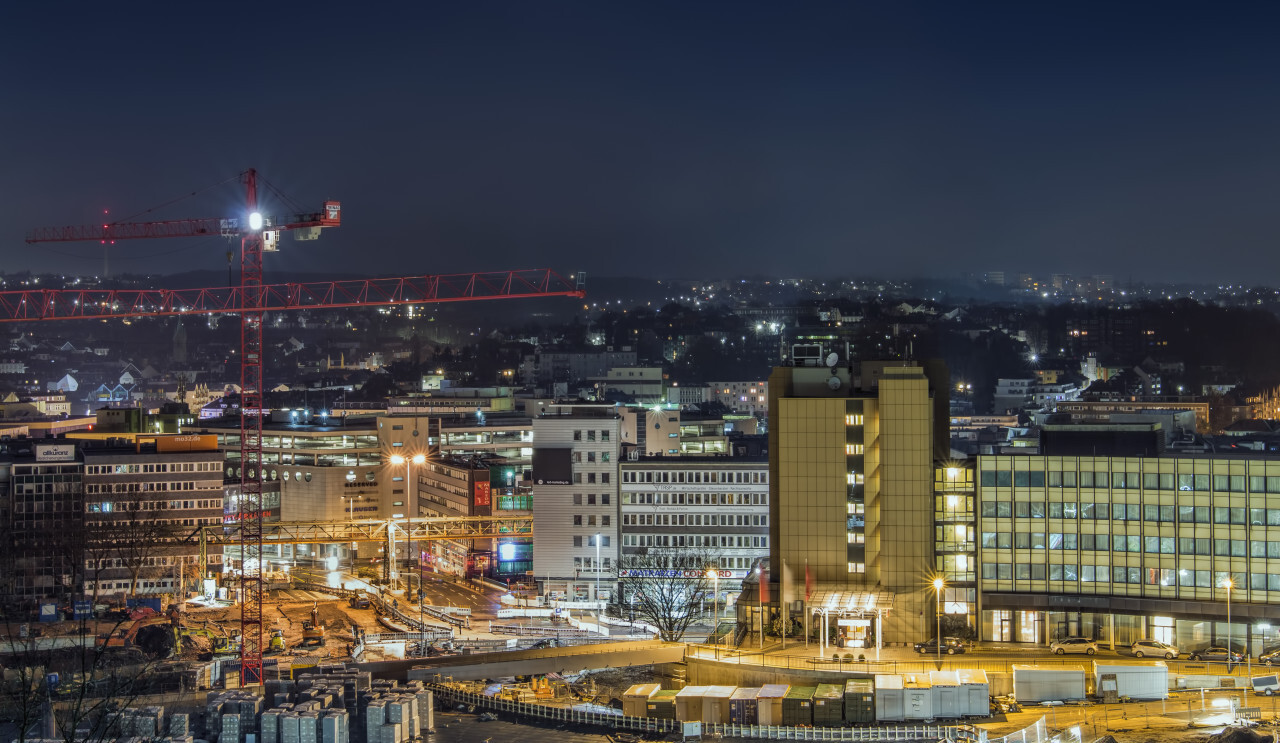 wuppertal elberfeld skyline at night in nrw germany