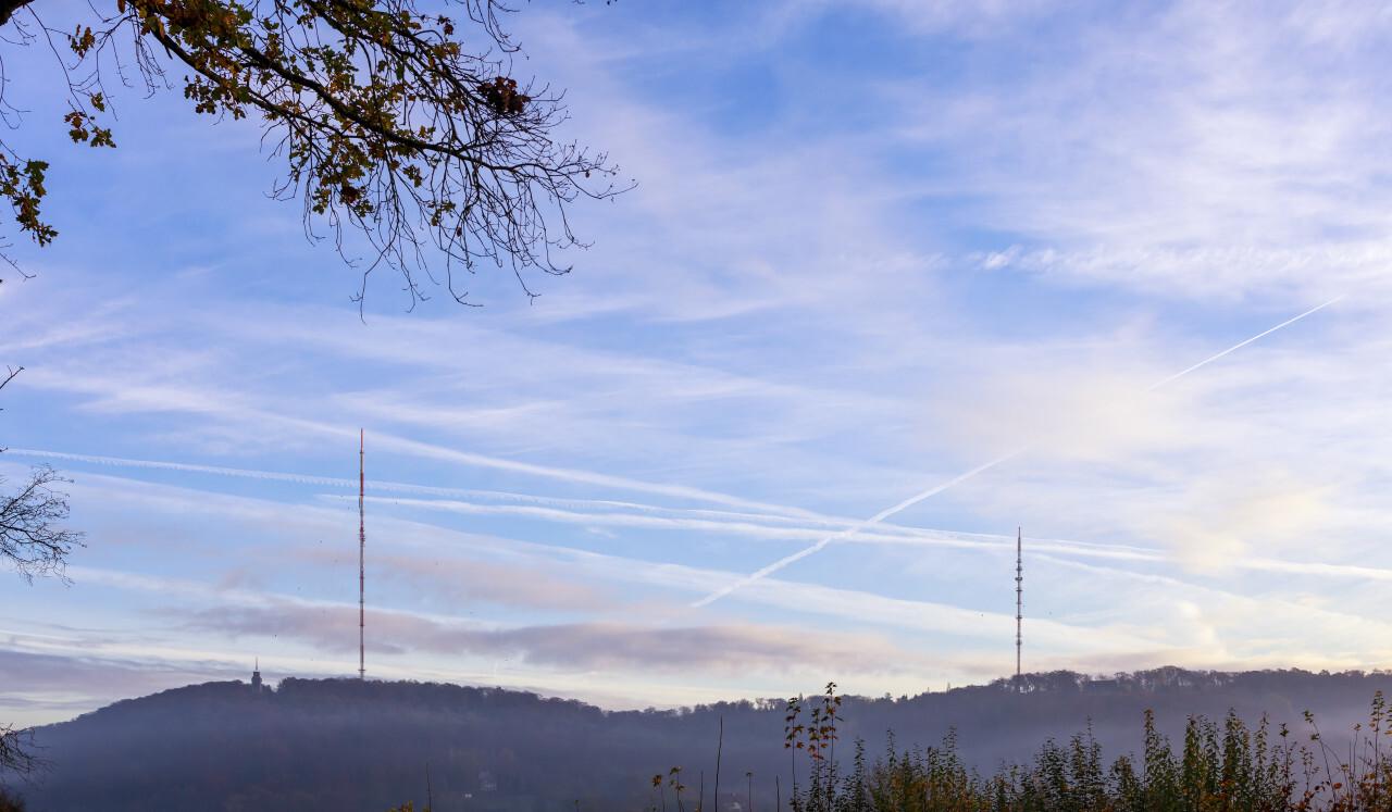 Langenberg shrouded in fog in the morning.