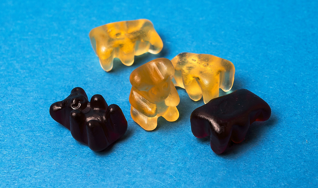 gummy bears blue background