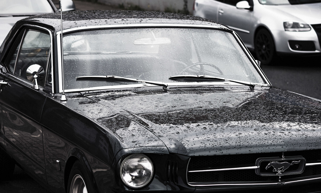 ford mustang in rain