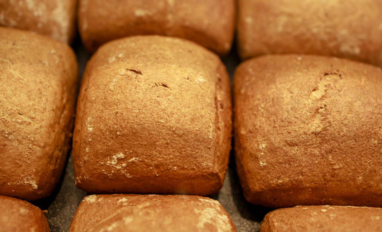 Top view of fresh homemade bread buns