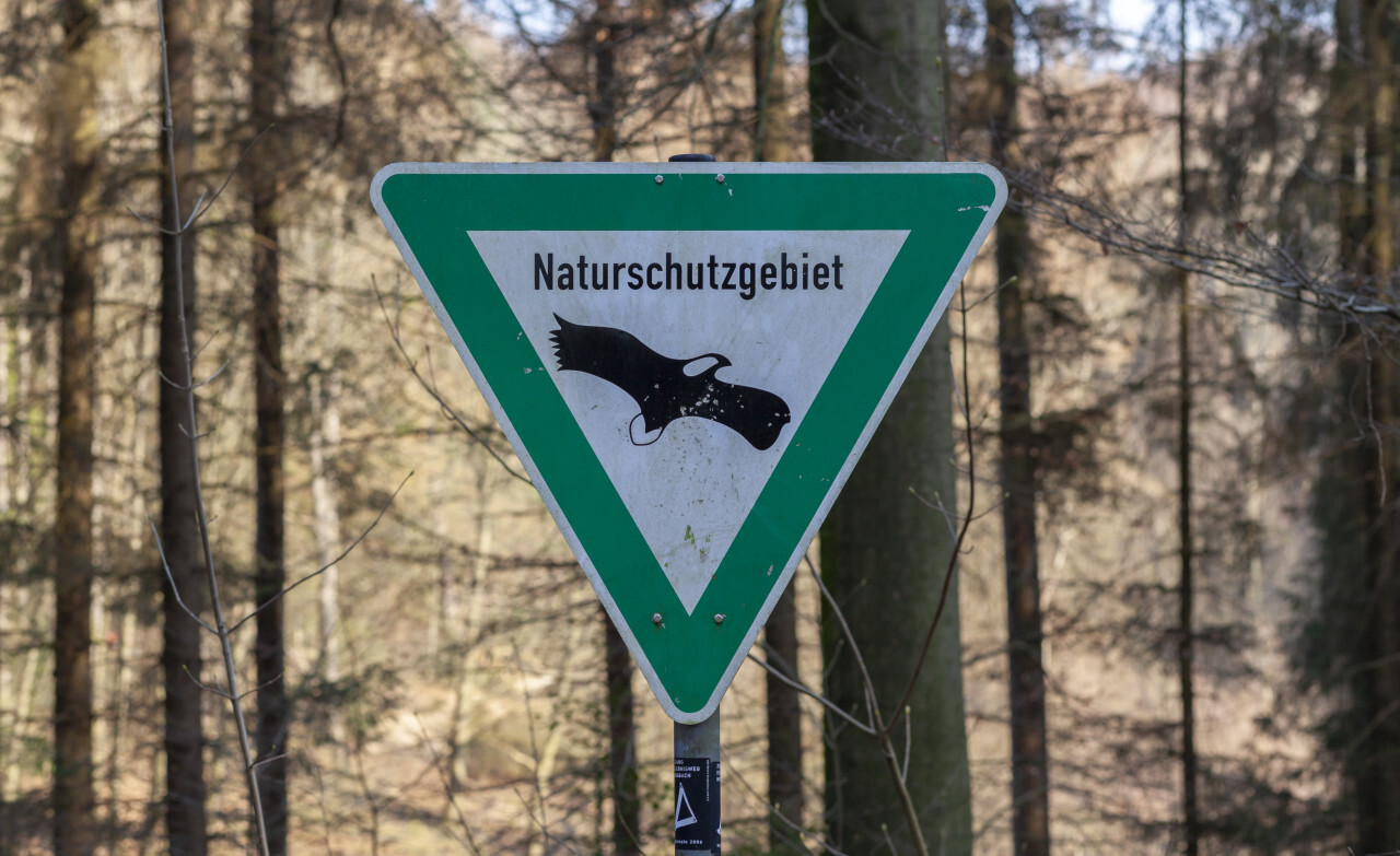 Nature reserve sign in a german forest