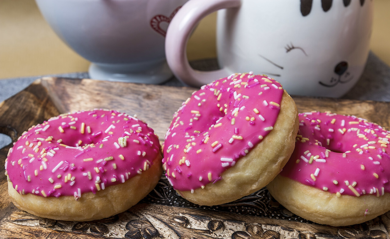 pink donuts on a plate