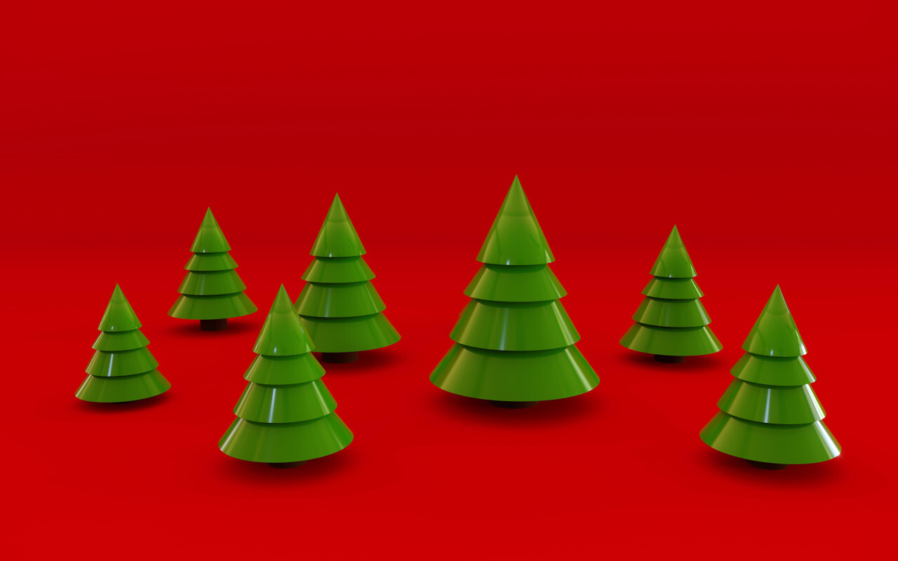 green christmas trees on red background
