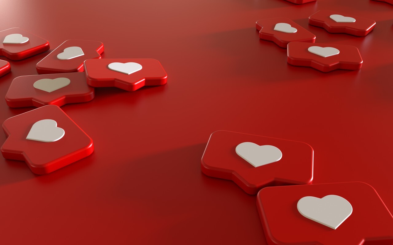 3D-Illustration  Social Media Network Love and Like Heart Icon Rendering Background in red