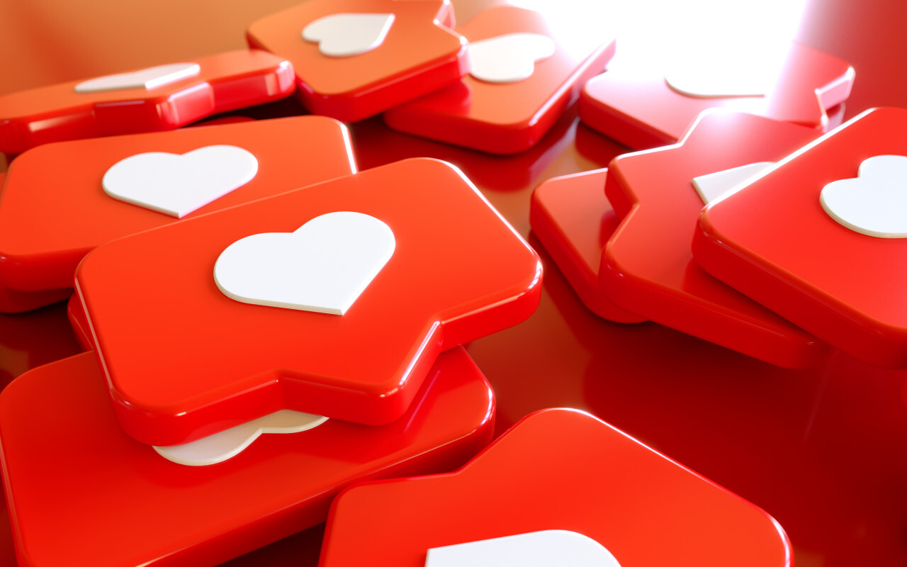 Social Media Network Love and Like Heart Icon 3D Rendering Background in red