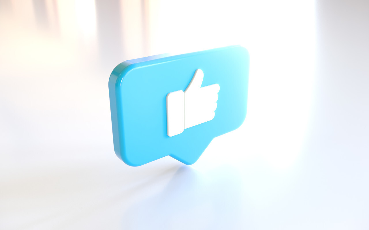 3D Social Media Network Love and Like Heart and thumbs up Icon Rendering white Background in red and blue.