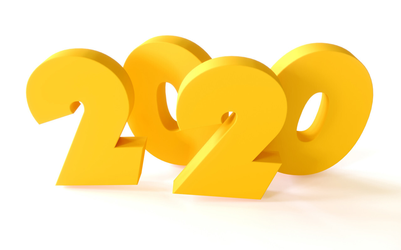 2020 yellow word text on white background