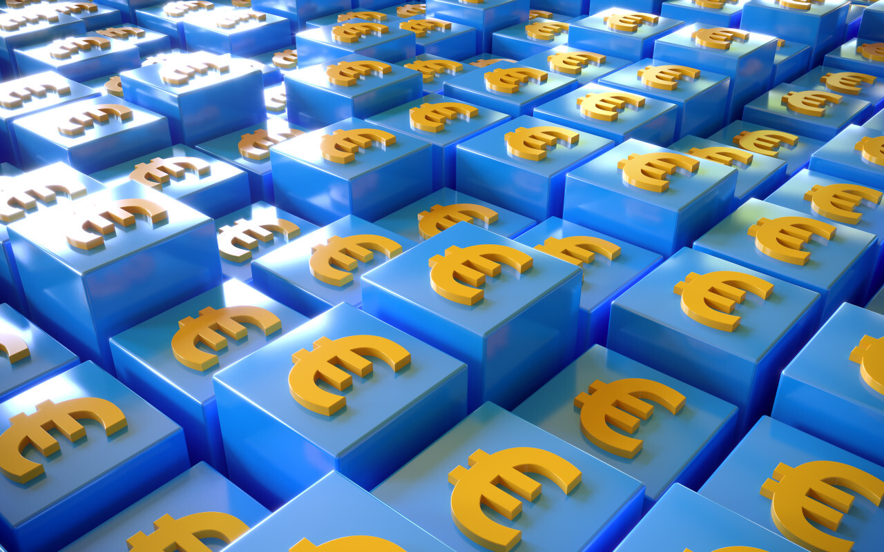 Euro Money SIgn Background on Blue Cubes