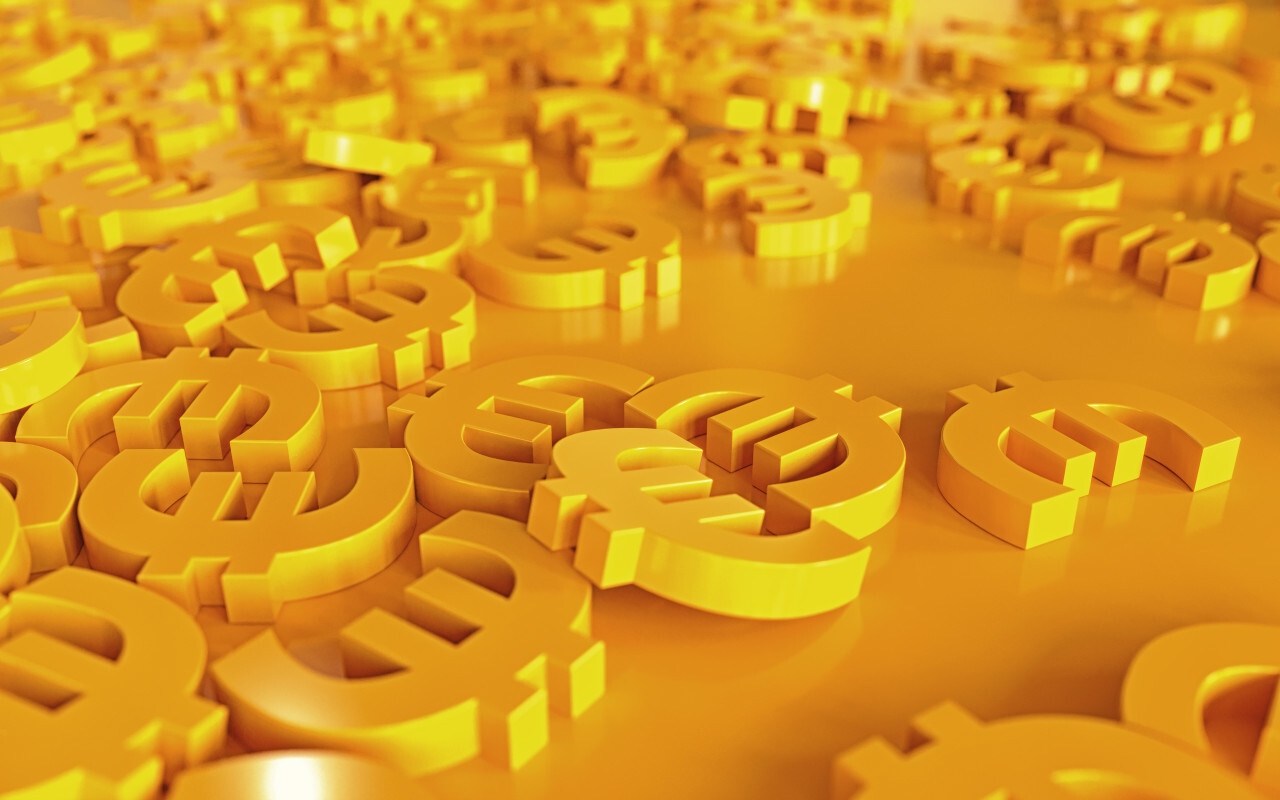 Yellow 3D Euro Money Sign Background