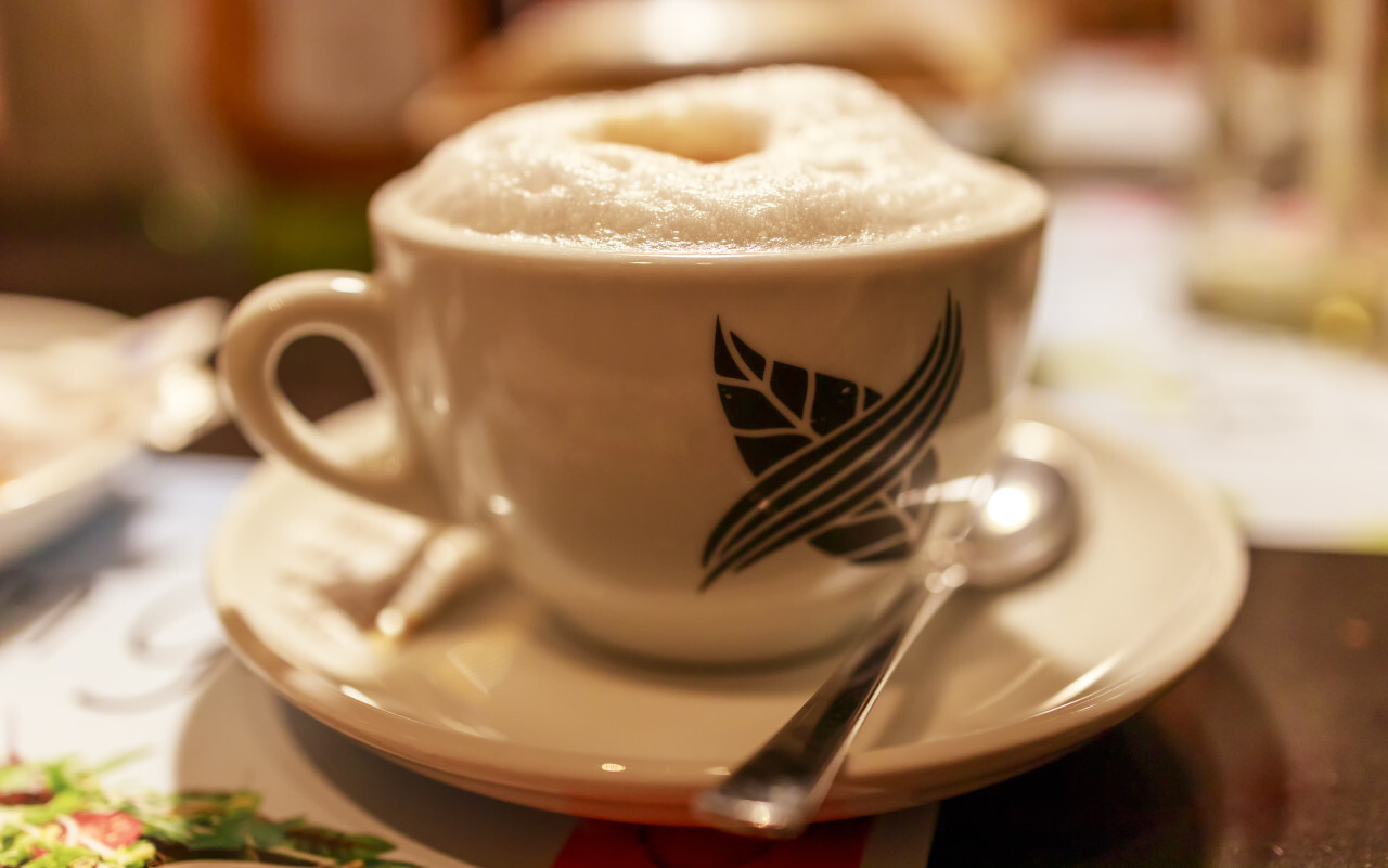 A cup of cappuccino in a cafe