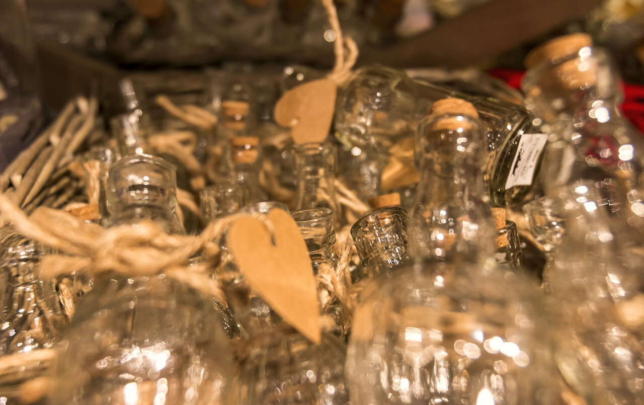 glass bottles in a shop