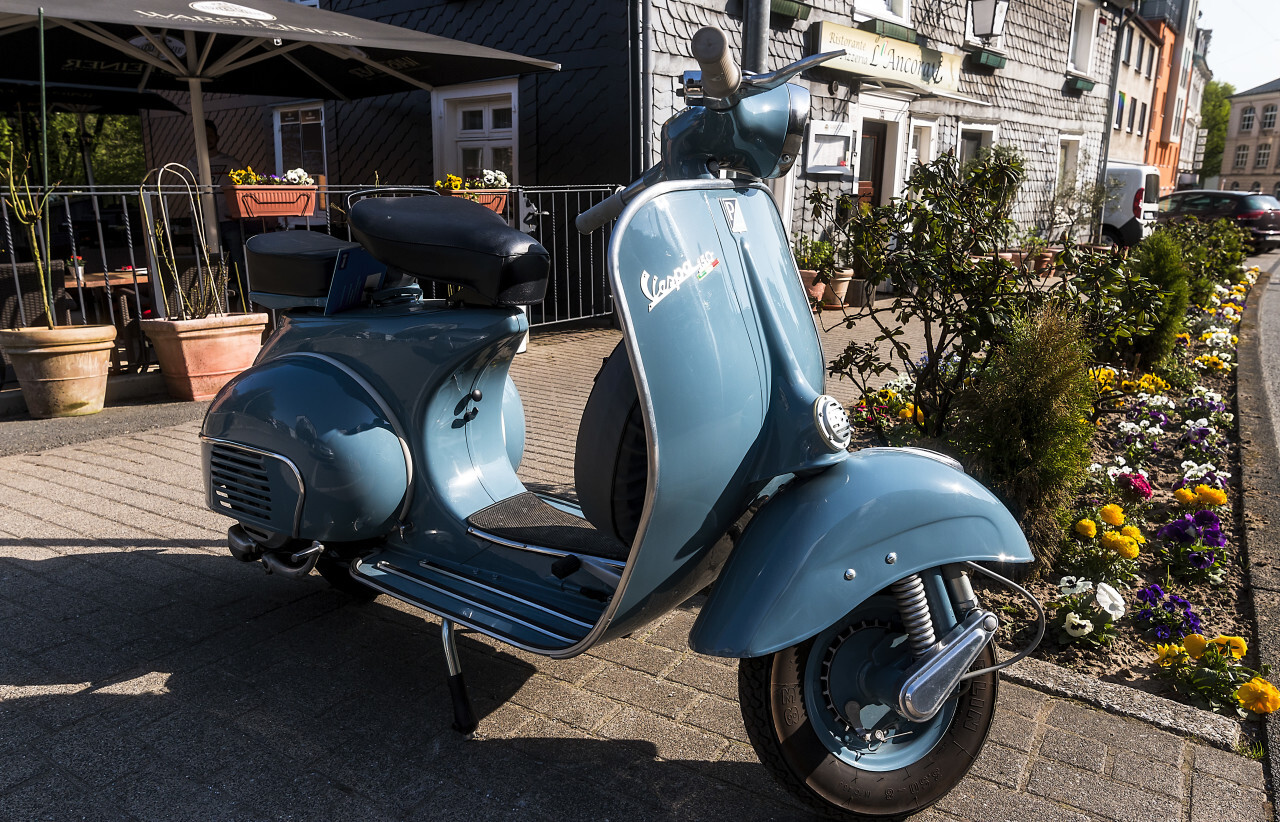 blue Italian vespa