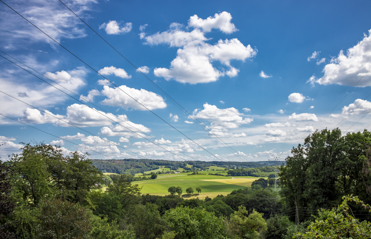 Beautiful Blue Sky over a German rural landscape near Velbert Langenberg