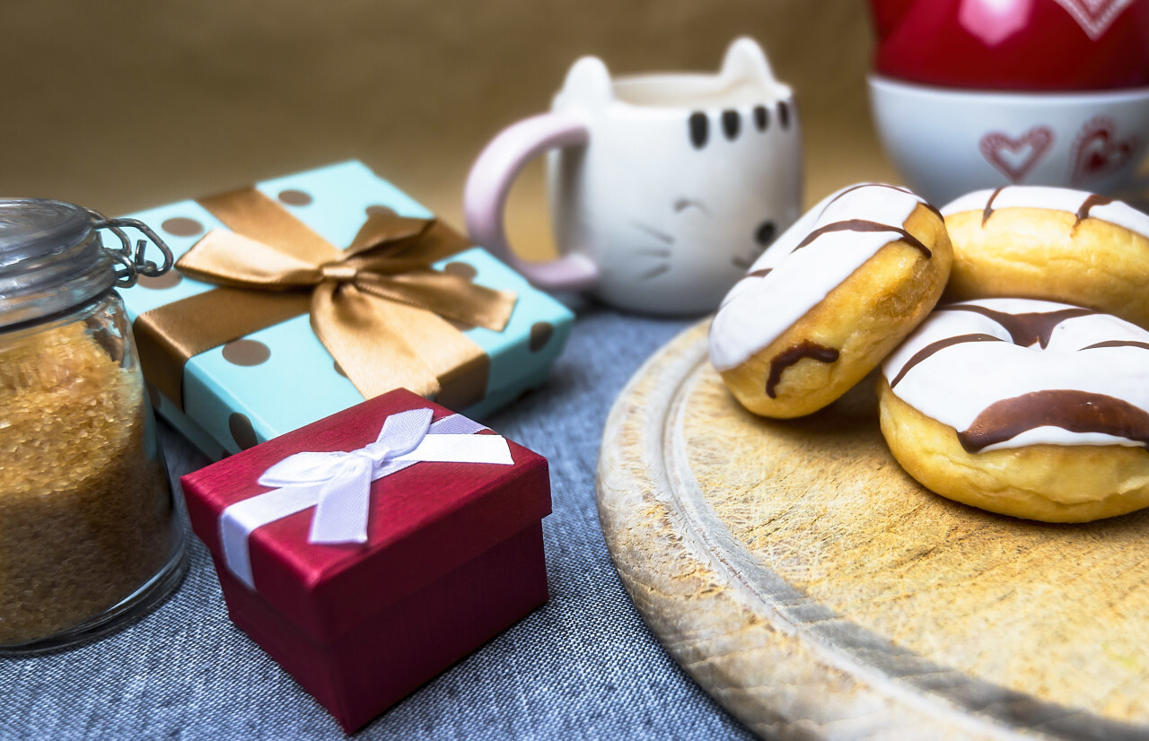 birthday gifts and donuts