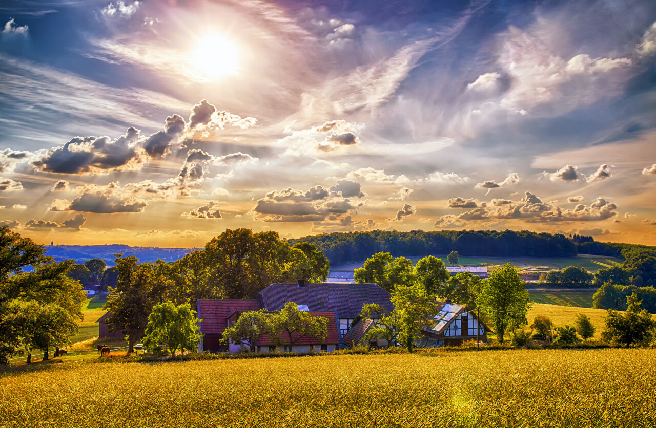High Dynamic Range Image (HDR) of a German farm on a rural landscape