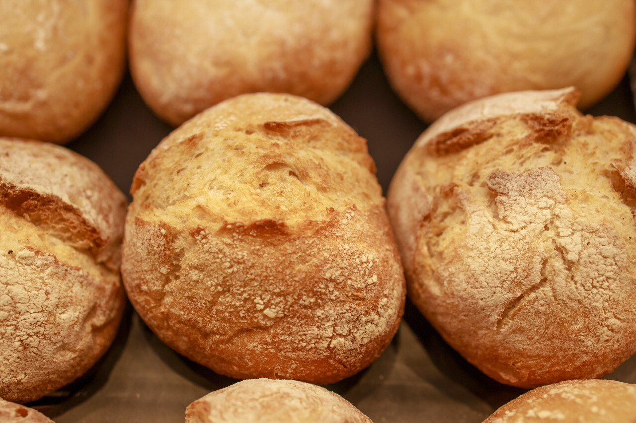 Top view of fresh homemade bread buns