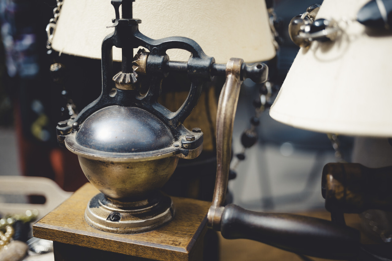 old vintage coffee grinder on a flea market