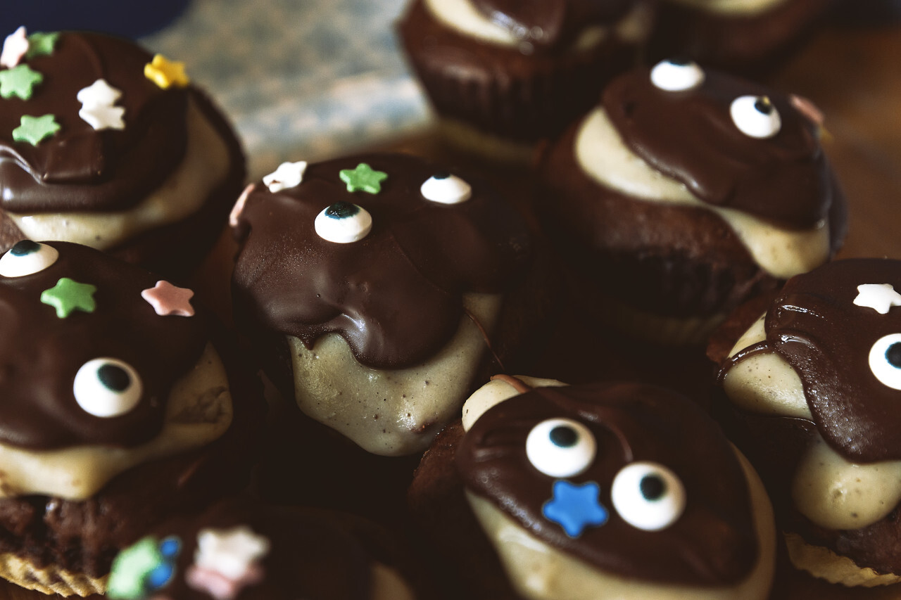 cute chocolate muffins with face