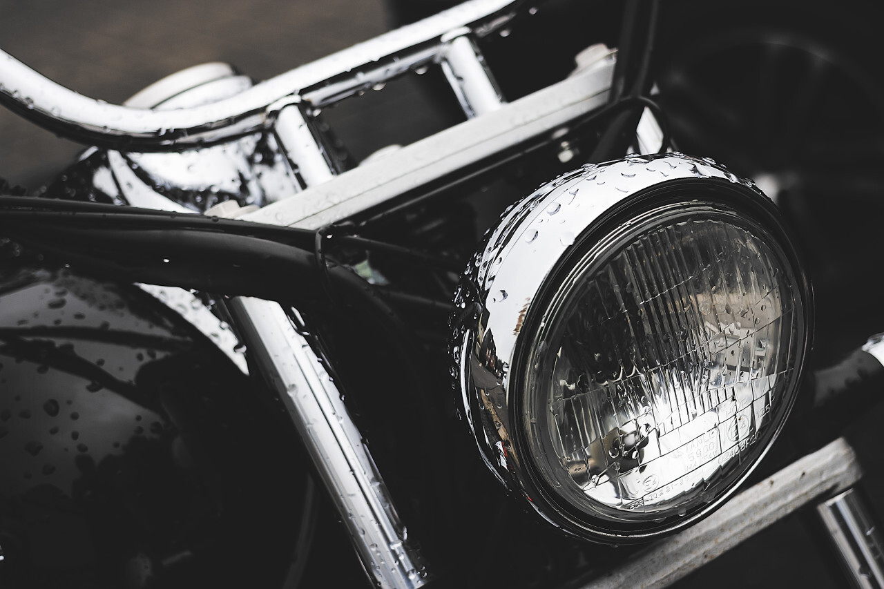 wet black motorbike in rain