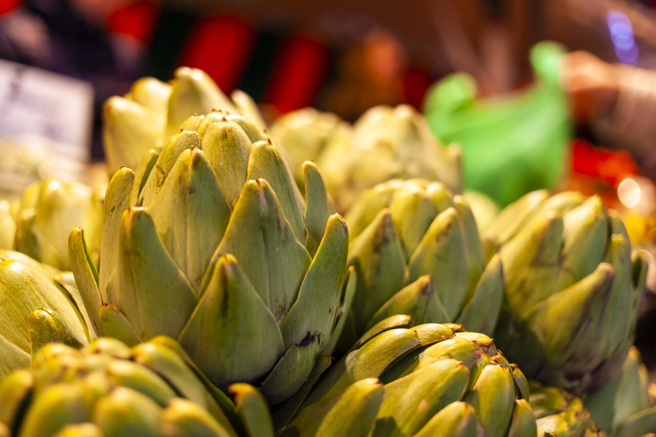 Fresh artichokes on a farmers market