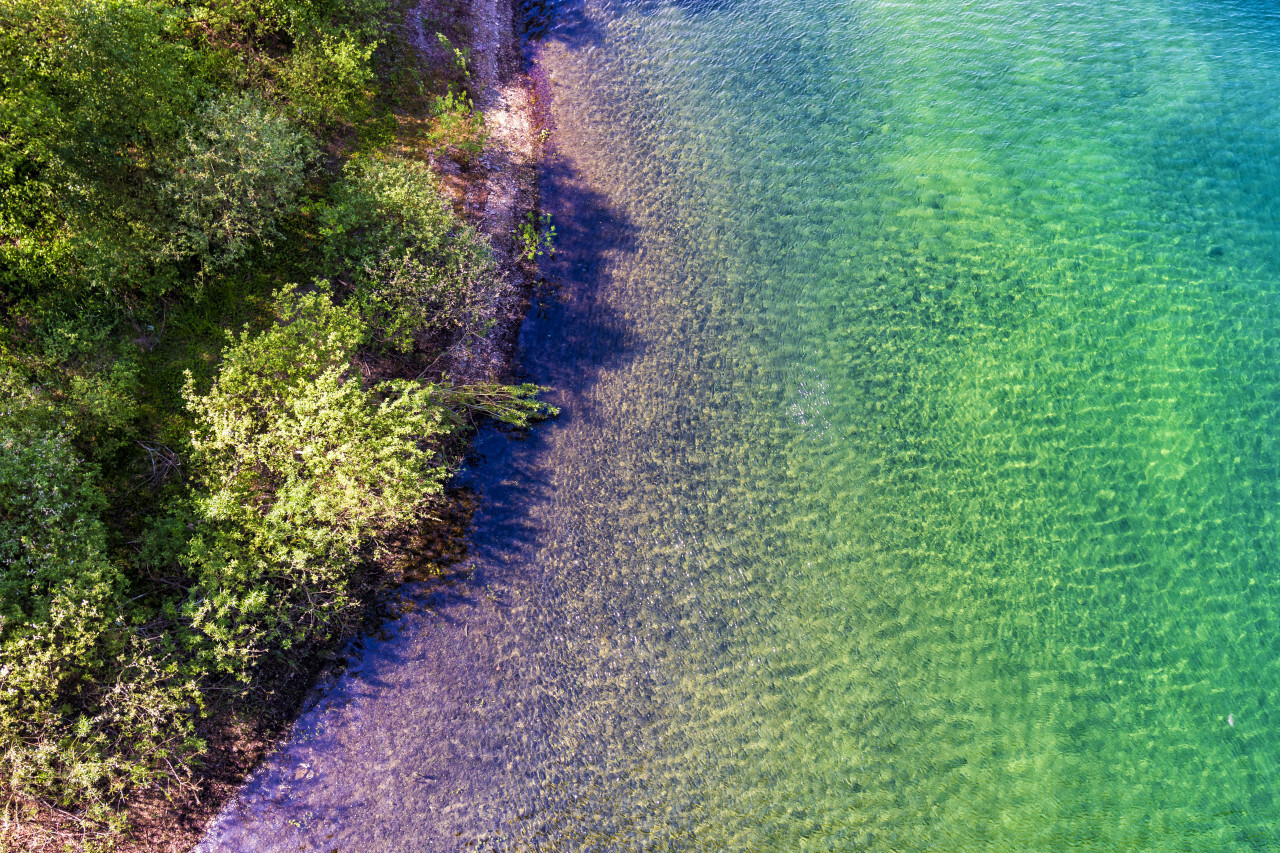 turquoise lake from above