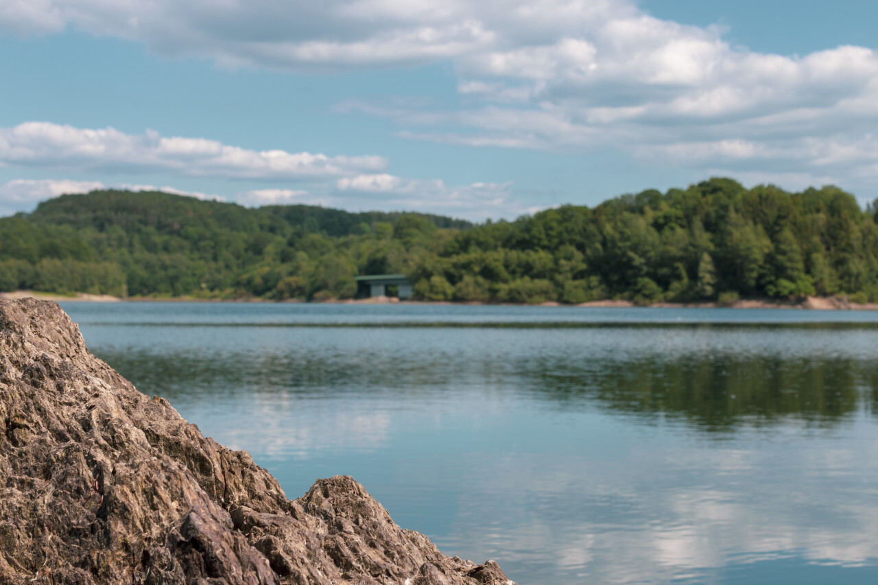 rock in lake - landscape in germany nrw wuppertalsperre