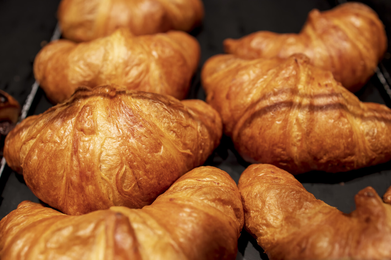 Self-service croissants in a bakery