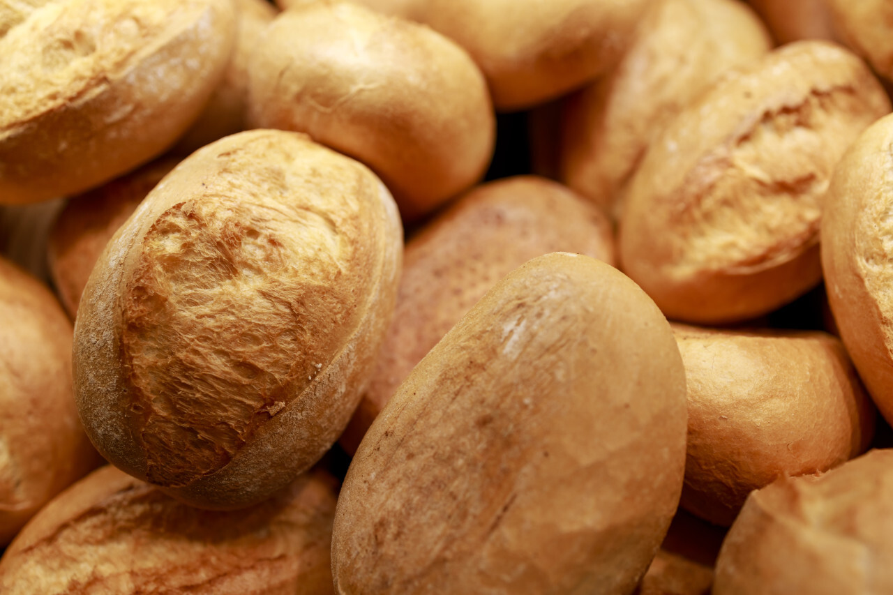 Fresh bread rolls in the bakery