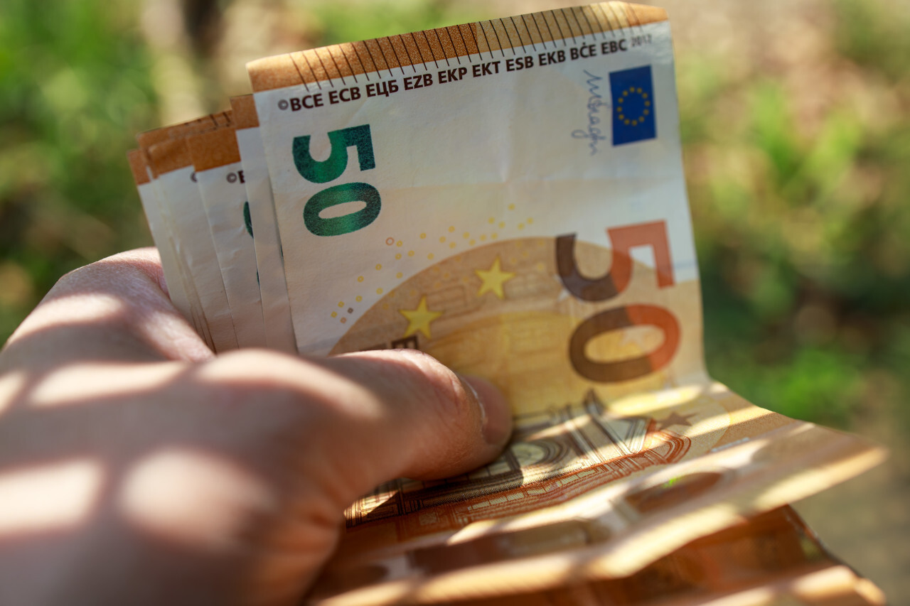 50 euro money banknotes in a hand background
