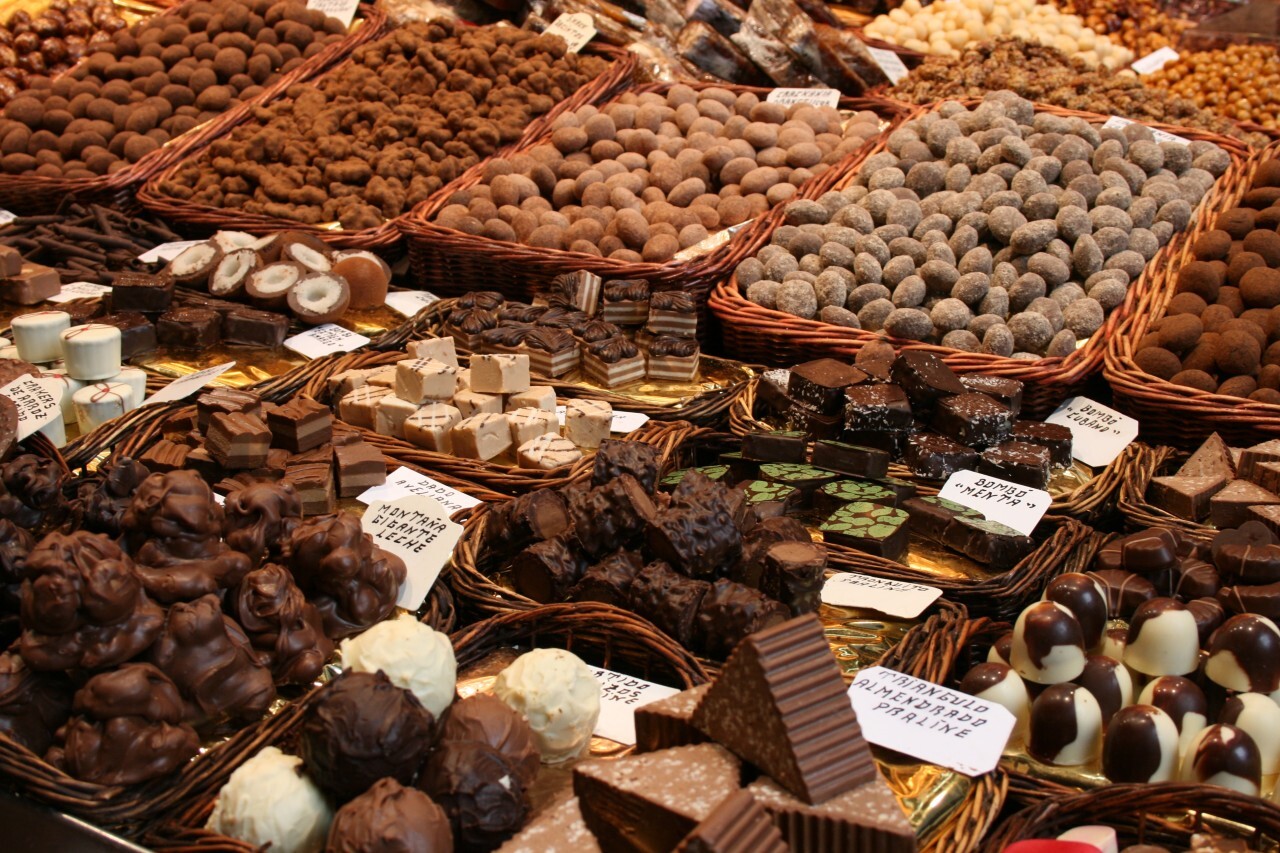 chocolates pralines on a market