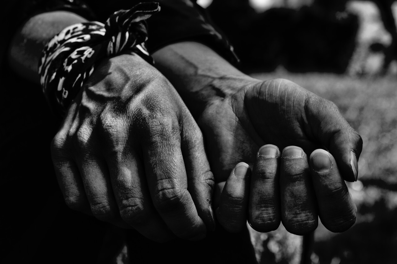 human hands in black and white